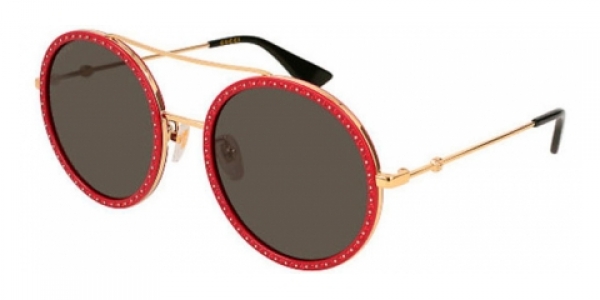 GUCCI GG0061S SHINY ENDURA GOLD/SHINY RED + INDIAN SIAM STRASS + GOLD STUDS