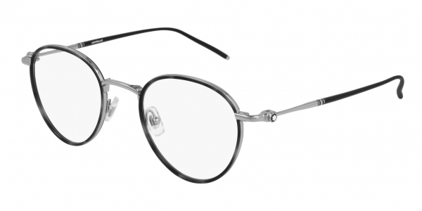MONTBLANC MB0162O SHINY GREY HORN ACETATE WINDSOR RIM AND SHINY SILVER METAL  RIMS, NOSE