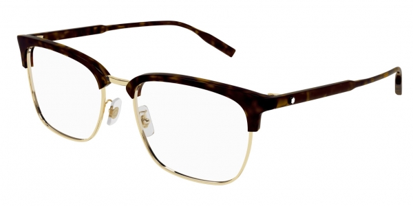 MONTBLANC MB0199OA SHINY DARK HAVANA ACETATE EYEBROWS AND SHINY LIGHT GOLD METAL FRONT