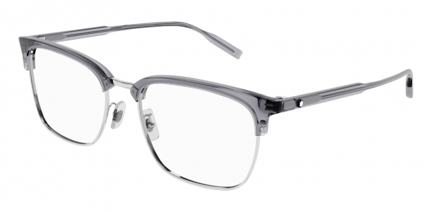 MONTBLANC MB0199OA SHINY TRANSPARENT GREY ACETATE EYEBROWS AND SHINY SILVER METAL FRONT
