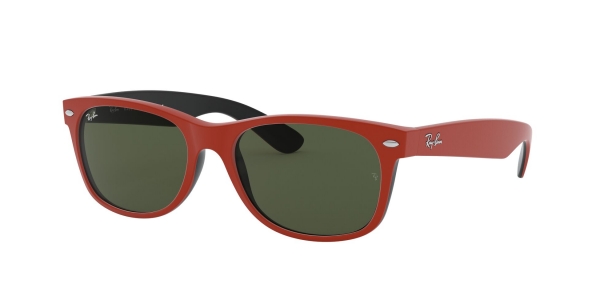 RAY-BAN New Wayfarer RB2132 646631 TOP RUBBER RED ON SHINY BLACK